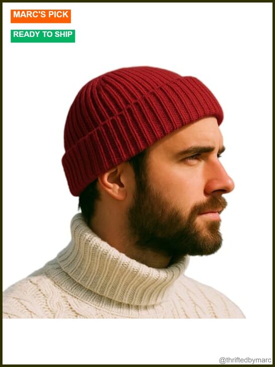 Short Fisherman Beanie - Light Warmth Stretch Knit Skull Cap for Men Women